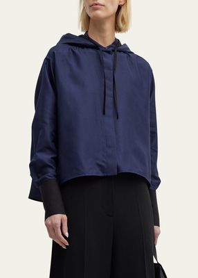 Hooded Button-Front Shirt with Logo Embroidery