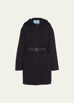 Hooded Double-Face Coat with Leather Belt