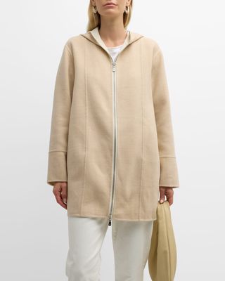 Hooded Front-Zip Wool Jacket