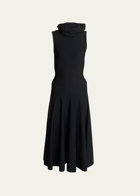 Hooded Knit Sleeveless A-Line Midi Dress