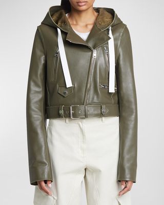 Hooded Leather Moto Jacket