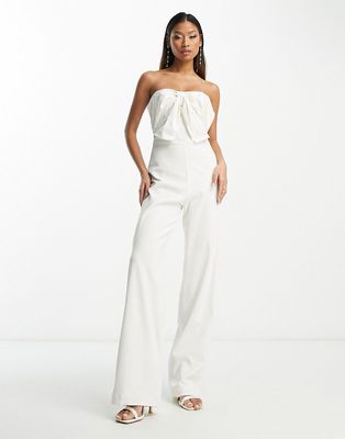 Hope & Ivy Bridal bandeau bow jumpsuit in ivory-White
