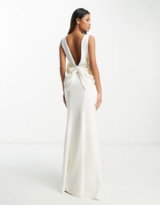 Hope & Ivy Bridal bow back maxi dress in ivory-White