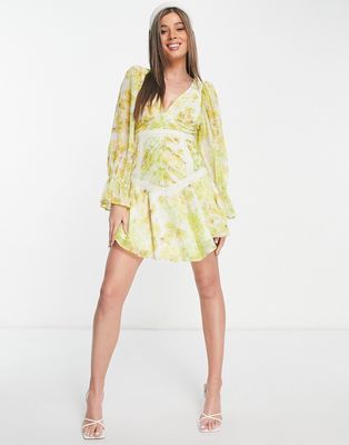 Hope & Ivy Cameron frill mini dress in yellow