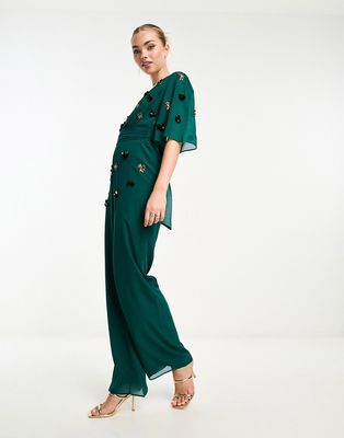 Hope & Ivy jumpsuit with embellishment in emerald-Green