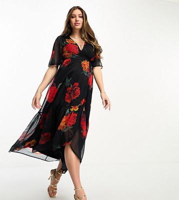 Hope & Ivy Maternity ruffle wrap maxi dress in red floral