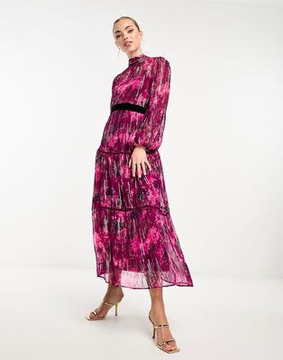 Hope & Ivy midi dress with balloon sleeves in pink