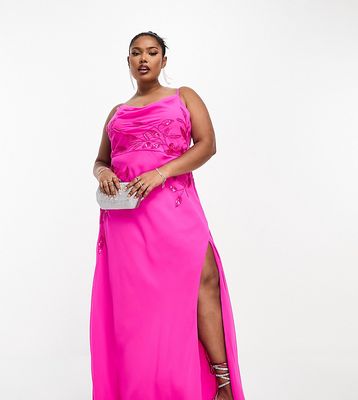 Hope & Ivy Plus cowl neck embellished maxi dress in bright pink