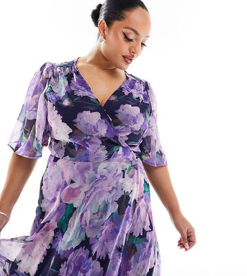 Hope & Ivy Plus ruffle wrap maxi dress in purple floral