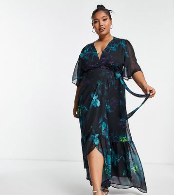 Hope & Ivy Plus wrap maxi dress in blue floral