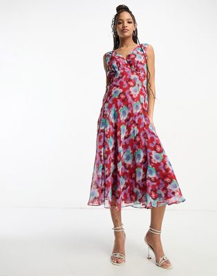 Hope & Ivy sleeveless midaxi dress in blurred red floral