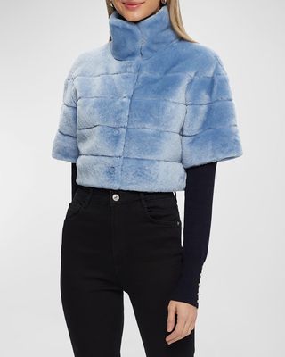 Horizontal Lamb Shearling Short-Sleeve Bolero Jacket