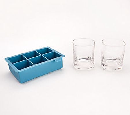 HOST S/2 Double Old Fashioned Glasses with Ice Mold