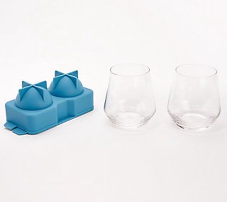 HOST Set of 2 Stemless Glasses with Silicone Ice Mold