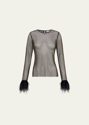Hotfix Mesh Top with Ostrich Feathers