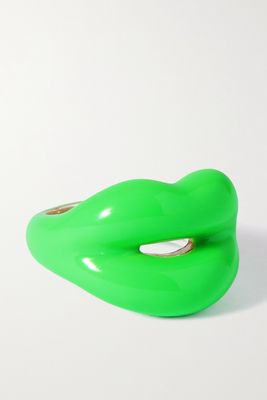 Hotlips - Neon Green Silver And Enamel Ring - 8