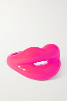Hotlips - Neon Pink Silver And Enamel Ring - 6