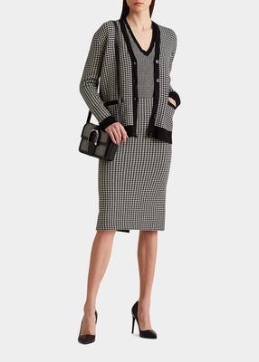 Houndstooth Jacquard Wool Pencil Skirt