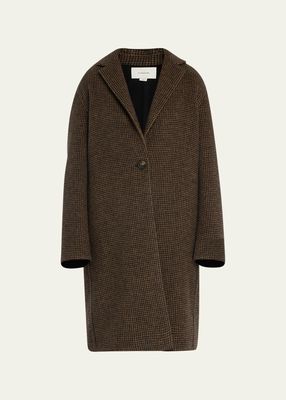 Houndstooth Long Wool-Blend Coat