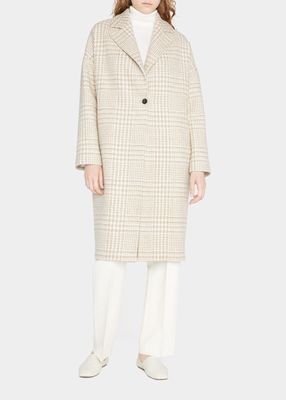 Houndstooth Plaid Cocoon Wool Coat