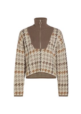 Houndstooth Wool & Cashmere Quarter-Zip Sweater