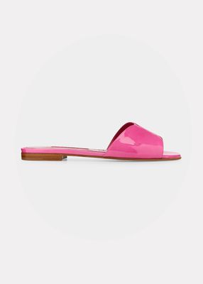Houramu Patent Flat Slide Sandals