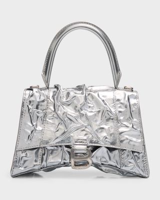 Hourglass Crinkled Metallic Top-Handle Bag