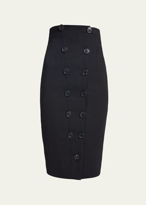 Hourglass Wool Pencil Skirt with Button Detail