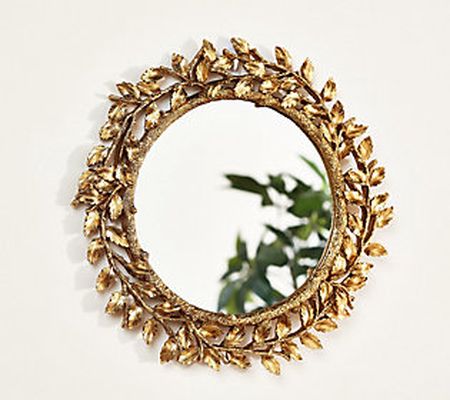 House No. 9 by Home Love 18.5" Gold Mirror w/ Leaf Detail