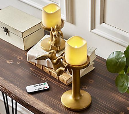 House No.9 by Home Love Bunny Candle Holders with Pillars