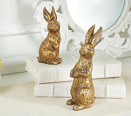 House No.9 by Home Love S/2 Brushed Tabletop Bunny Figurines