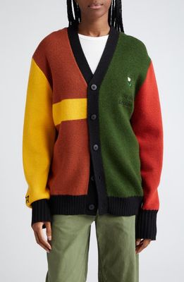 HOUSE OF AAMA Anansi Spider Colorblock Wool Cardigan in Red/Green/Black