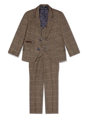 HOUSE OF CAVANI KIDS single-breasted checked three-piece suit - Brown