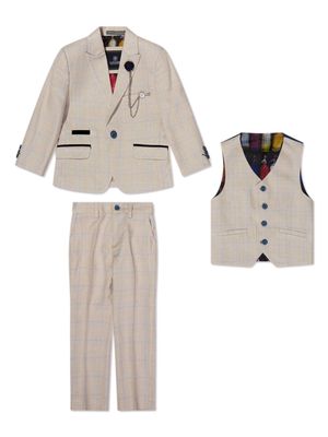 HOUSE OF CAVANI KIDS single-breasted checked three-piece suit - Neutrals