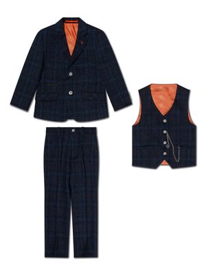 HOUSE OF CAVANI KIDS single-breasted checked tweed three piece suit - Blue
