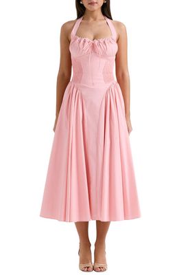 HOUSE OF CB Adabella Floral Pleated Halter Sundress in Pink Flared 