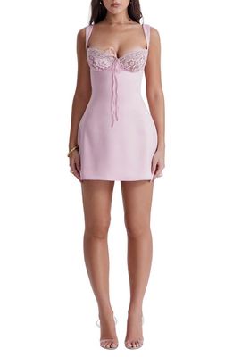 HOUSE OF CB Adriana Lace Inset Satin Minidress in Rosehill
