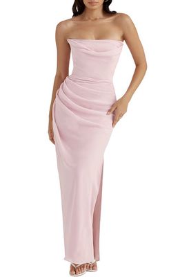HOUSE OF CB Adrienne Gathered Strapless Gown in Pink Quartz