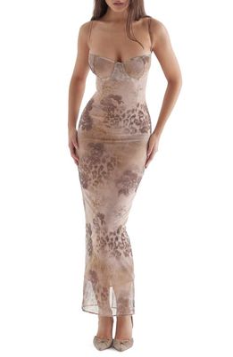 HOUSE OF CB Aiza Floral Underwire Cocktail Dress in Cream Print