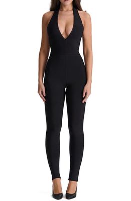HOUSE OF CB Anaise Plunge Corset Stretch Bandage Jumpsuit in Black