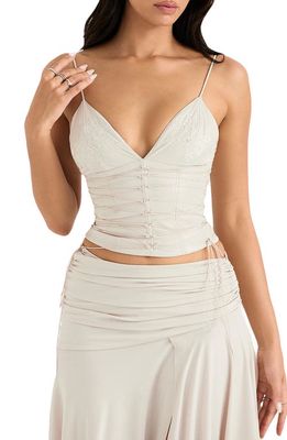HOUSE OF CB Antonella Lace-Up Faux Leather Corset in Off-White