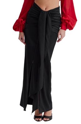 HOUSE OF CB Arla Draped Stretch Silk Maxi Skirt in Black