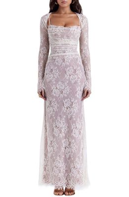 HOUSE OF CB Artemis Long Sleeve Lace Maxi Dress in Vintage Cream