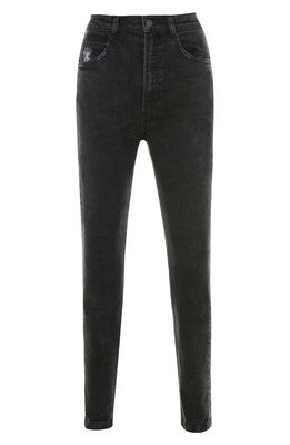 HOUSE OF CB Bria Distressed High Waist Straight Leg Jeans in Black