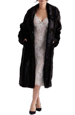 HOUSE OF CB Callie Long Faux Fur Coat in Dark Brown