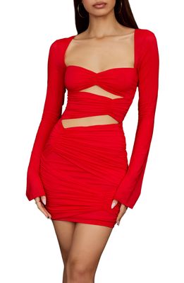 HOUSE OF CB Camille Long Sleeve Silk Blend Cutout Minidress in Scarlet