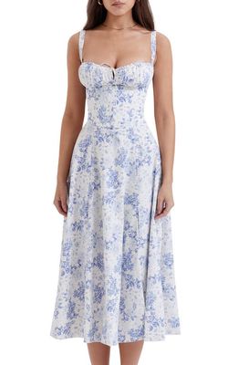 HOUSE OF CB Carmen Floral Bustier Sundress in Bluepw