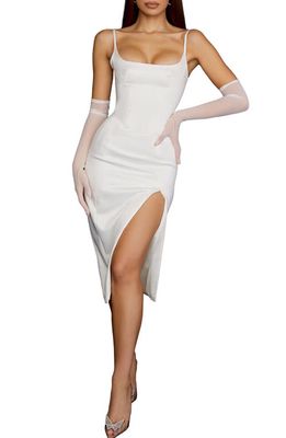 HOUSE OF CB Casimira Satin Corset Midi Dress in Ivory