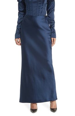 HOUSE OF CB Charlene Satin Maxi Skirt in Navy