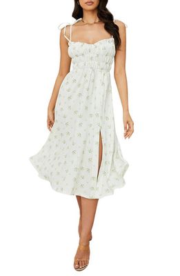 HOUSE OF CB Christabel Shirred Midi Dress in Ivory Floral